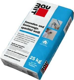 L'enduit pour façades et rénovation blanc Baumit est disponible en sac en papier de 25 kg.