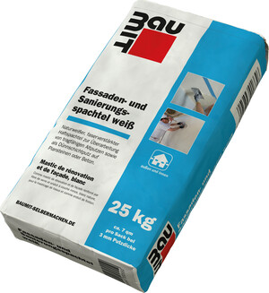 L'enduit pour façades et rénovation blanc Baumit est disponible en sac en papier de 25 kg.