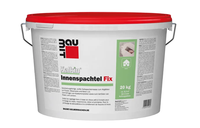 Enduit de lissage intérieur Baumit Kalkin Fix, seau de 20 kg, idéal pour obtenir des murs lisses et effectuer des réparations rapides en intérieur.