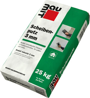 Der Baumit Scheibenputz mit 3 mm Körnung in Weiss ist im 25 kg Sack erhältlich.