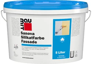 Die Baumit Sanova Silikatfarbe Fassade ist in Weiss im 5 Liter Eimer erhältlich.