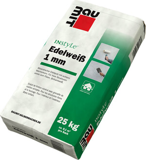 Der Edelputz InStyle Edelweiss mit 1 mm Körnung ist im 25 kg Sack erhältlich.