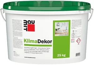 Le Baumit KlimaDekor avec une granulation de 1 mm est disponible en seau de 25 kg en blanc.