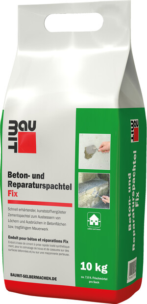 Der Beton- und Reparaturspachtel fix von Baumit ist im 10 Kilo Sack erhältlich.