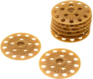 Exemple : chevilles d'isolation en plastique de couleur beige destinées à la fixation de panneaux isolants de façade.