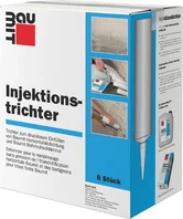 Injektionstrichter-Set zur drucklosen Abdichtung von Mauerwerk mit Anleitung für einfache Anwendung.