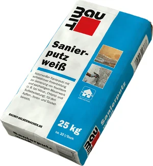 Enduit d’assainissement Baumit blanc, sac de 25 kg – idéal pour les murs humides et les caves, améliore le climat intérieur grâce à une régulation élevée de l’humidité.